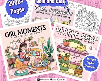 Paquete de libros para colorear. Más de 2000 páginas para colorear, descarga instantánea, fácil de usar, diseño para niños y adultos. Colorear digitalmente o imprimir y colorear.