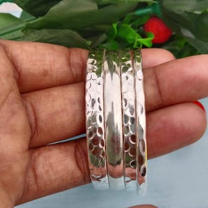 Sterling Silver Bangles Set of 4Textured Hammered Silver Bangle, Handmade Stackable Bracelets Gift Jewelry