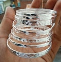 Hammered 925 Sterling Silver Bangle Set Of 9, Stackable Bracelet Textured Bracelets Gift Jewelry