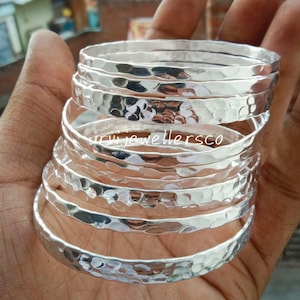 Hammered 925 Sterling Silver Bangle Set Of 9, Stackable Bracelet Textured Bracelets Gift Jewelry