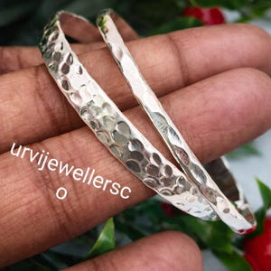 Hammered 925 Sterling Silver Textured Bangle Set Of2 Handcrafted Stackable Bracelets Gift For Her