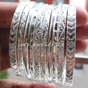 Pulseras de plata de ley 925, juego de 10 pulseras apilables de plata texturizada hechas a mano, joyería de diseño