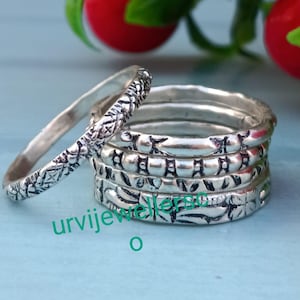 Stackable Sterling Silver Rings Set of 5 | Minimalist Silver Band Rings | Stacking Ring Bands | Simple Ring Stacks for Women Gift For Her,