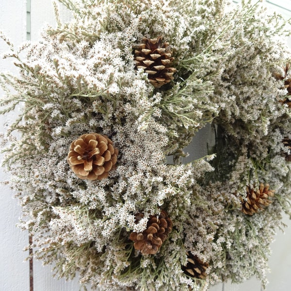 Winter Wreath  White Wreath  Holiday Wreath  Christmas Wreath  Pine Cone Wreath Large Wreath  Holiday Gift  Dried Wreath  Natural Wreath