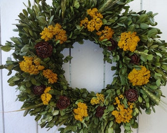 Boxwood Wreath  Dried Wreath  Autumn Wreath  Free Shipping Fall Wreath Natural Wreath Thanksgiving Wreath Hostess Gift  Cedar Roses