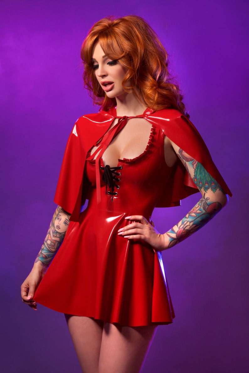 Latex Little red riding hood lace up dress image 3