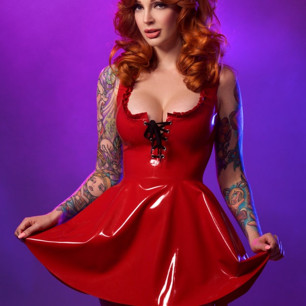 Latex Little red riding hood lace up dress