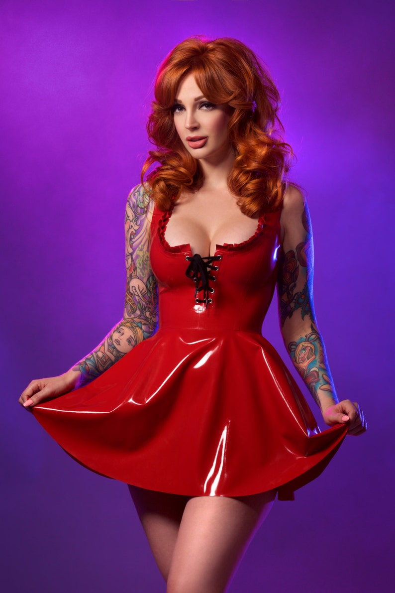 Latex Little red riding hood lace up dress image 1