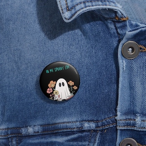 Spooky Ghost Pin Button: Custom Halloween Denim Style