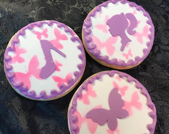 Barbie and Butterflies -Sugar Cookies-FREE shipping