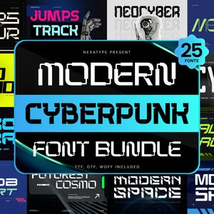 25 Modern Futuristic Font Bundle, Cyberpunk Font, Abstract Alphabet, Technology Font, Mecha Font, Scifi Font, Canva Font, Branding Font