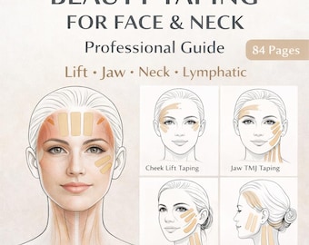 Vendajes de belleza para rostro y cuello (PDF) / Guía de vendajes faciales para clientes de esteticistas / Soporte de elevación, liberación mandibular, sistema linfático y manual de vendajes para cuello