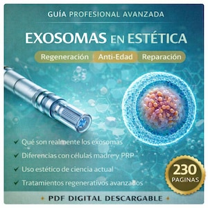 Peut inclure: Couverture de livre avec le titre "EXOSOMES EN ESTHÉTIQUE". L'image présente un dispositif médical argenté et une illustration détaillée d'une cellule. Le livre est un téléchargement numérique PDF et contient 230 pages.