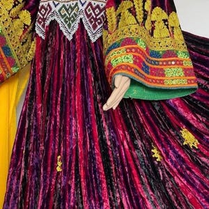 Embroidered Velvet Kuchi Dress: Afghan Tribal Wedding Gown with Vintage Chestpiece