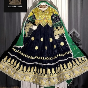 Afghan Kuchi Dress, Handmade Cherma Embroidery, Vintage Chestpiece, Traditional Afghan Wedding Dress, Bohemian Tribal Festival Attire