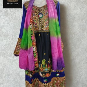 Boho Kuchi Frock, Afghan Kuchi Dress, Cherma Embroidery, Vintage Handmade Chestpiece, Traditional Afghani Women&#39;s Attire, Festival Dress