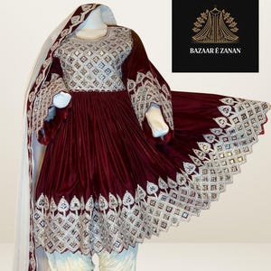 Afghan Kuchi Velvet Dress: Mirror Work Embroidery, Bohemian Festival Gown