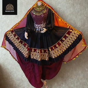 Afghan Kuchi Dress: Cherma Embroidery, Handmade Vintage Chestpiece