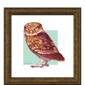 Handgemachte Eule Illustration Druck, Vogel Wand Kunst, Wildtier Poster, Einzigartiges handgemachtes Kunstwerk, Nicht AI