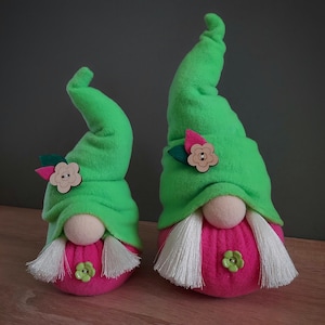 Female gnomes handmade Cute stuffed plush soft gnomes doll pink green Birthday gift women Farmhouse gnome shelf home mantel, girl room decor