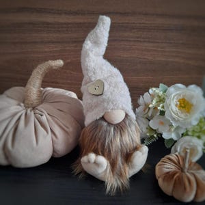 Cute Gnome Doll. Fall handmade gnome with heart. Cozy stuffed plush soft gnome farmhouse shelf mantel home decor. Barefoot gnome mom gift.