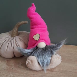 Pink gnome with legs handmade. Cute plush barefoot soft sitting gnomes doll Birthday gift mom, women. Farmhouse large gnome shelf home decor