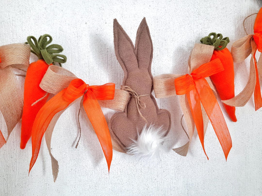Felt Easter Garland, Bunny, Carrot & Burlap Bows, Spring Decor - Etsy