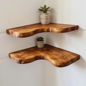 Live edge floating corner shelf wall mounted shelves solid wood bookshelf custom floating bookshelves rustic handmade and decor