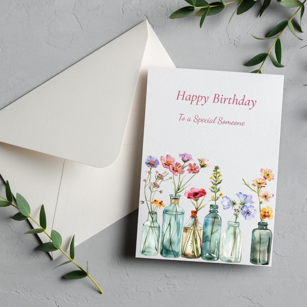 Wildflower Birthday Card, Personalised Greeting Card, Custom Nature ...