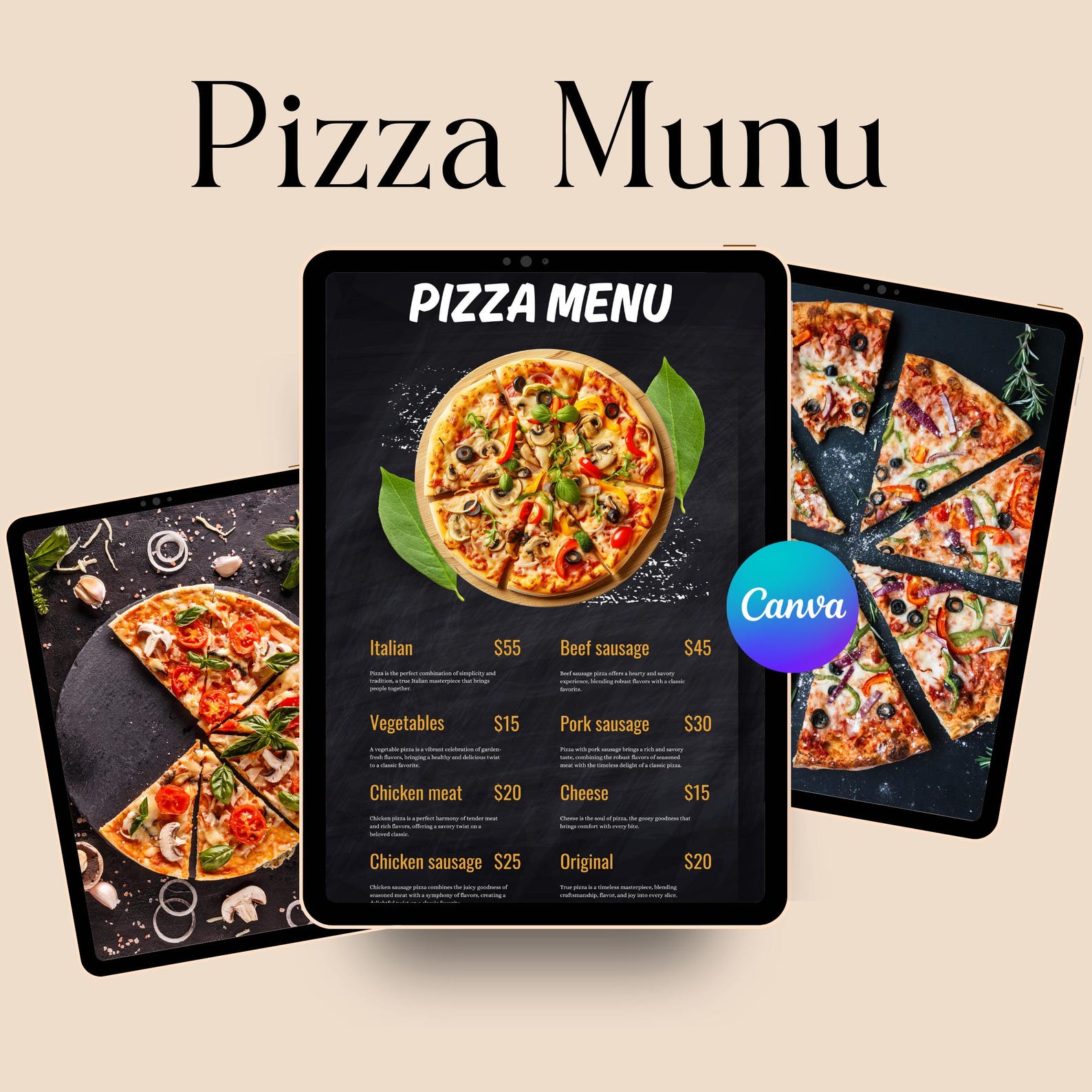 Editable Pizza Menu.pdf Editable Pizza Menu Template: Restaurant Menu Design (canva, PDF) - Etsy