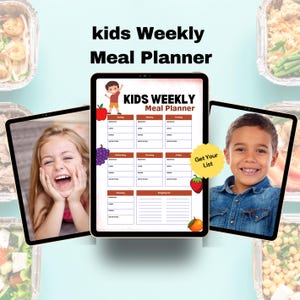 Planificador de comidas infantil editable / Plantilla de plan de comidas semanal para niños / Calendario visual de comidas semanales, plantilla de menú infantil / Horario visual para niños en PDF