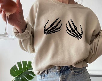 Skeleton Hand Sweatshirt, Hand Bra Sweatshirt,Skeleton Hand Bra Sweatshirt, Halloween Party Shirt,Funny Halloween Gift,Funny Halloween Shirt
