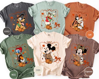 Comfort Colors Mickey and Friends Fall Shirt,Autumn Disney Bow Shirt,Cozy Season Mickey Shirt,Family Vacation Shirt,Mickey Minnie Fall Shirt
