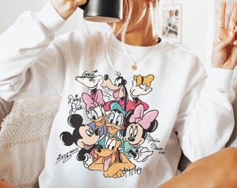Retro Mickey and Friends Signatures Sweatshirt, Magical Shirt, Disney Characters Shirt, Mickey & Co Gift, Disney Tee Disney Mouse Head Shirt