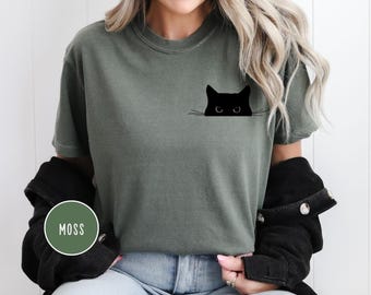 Comfort Colors Black Cat Shirt, Cat Shirt, Cute Kitty Tee, Kitten T-shirt, Gift for Cats Lover, Cat Mom Shirt,Cat Shirt Women,Cat Shirt Kids