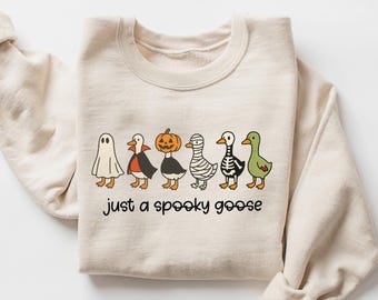 Just a Spooky Goose Sweatshirt, Funny Silly Goose Halloween Shirt, Halloween Girls Shirt, Spooky Season Shirt,Goose Shirt, Ghost Goose Shirt