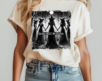 Vintage Girls Will Be Girls Witch Shirt, Funny Witch Shirt,Vintage Halloween Women Shirt,Witchy Vibes Shirt, Witchy Vibes Shirt,Witchy Shirt