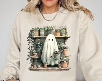 Funny Plant Ghost Sweatshirt, Halloween Plant Shirt, Plant Lover Gift, Cute Ghost Shirt, Ghost Crewneck Sweatshirt, Spooky Gardener Shirt