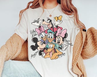 Retro Mickey and Friends Signatures Shirt, Magical Shirt, Disney Characters Shirt, Mickey & Co Gift, Disney Shirt, Disney Mouse Head Shirt