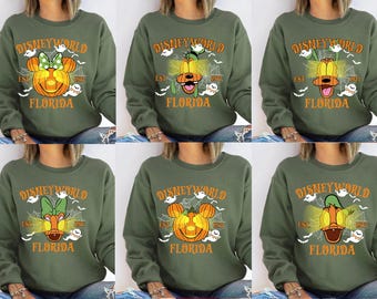 Vintage Halloween Pumpkin Disneyland Sweatshirts, Mickey and Friends Pumpkin Shirt,Disneyworld Halloween Shirt, Disney Halloween Group Shirt