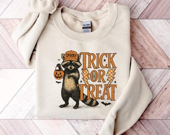 Sweatshirt raton laveur Trick Or Treat, chemise d'Halloween raton laveur, chemise Halloween meme, chemise meme raton laveur, chemise Trick or Treat raton laveur poubelle