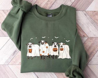 Ghost Cows Sweatshirt,Halloween Sweatshirt,Halloween Shirt,Ghost Sweatshirt,Cow Lover Gift,Funny Halloween Cow Sweatshirt,Halloween Gift