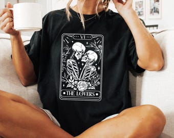 The Lovers Skeleton Tarot Card Shirt, Skeleton Halloween Shirt, For Tarot Card Lovers On Valentines Day, Skeleton Lovers Tarot Card Shirt
