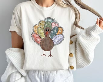 Camisa de pavo con colores cómodos, camisa de Acción de Gracias, camisa de pavo lindo, camisa vintage de otoño, regalo de Acción de Gracias, camisa de otoño, camisa de pavo de Acción de Gracias