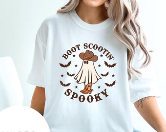 Comfort Colors Boot Scootin Spooky Shirt,Halloween Shirt, Western Halloween,Halloween Gift,Spooky Vibes,Spooky Season Tee,Cowboy Ghost Shirt
