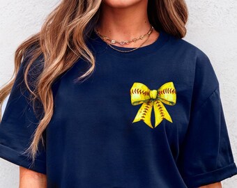 Coquatte Softball Bow Pocket Shirt, Fall Coquette Softball Bow Shirt, Retro Softball Shirt, Softball Bow Shirt, Softball Mom, Game Day Shirt