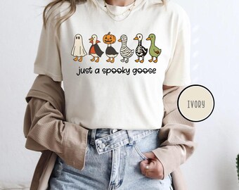 Comfort Colors Just a Spooky Goose Sweatshirt Funny Silly Goose Halloween Shirt,Halloween Girls Shirt, Spooky Season Shirt,Ghost Goose Shirt