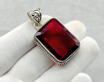 Red Garnet, 925 Sterling Silver Pendant, Garnet Silver Necklace, Red Gemstone Pendant, Boho Silver Jewelry, Handmade Pendant, Gift For Women