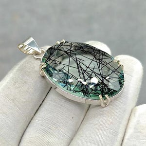 Natürlicher Schwarzer Rutilquarz Anhänger, 925 Sterling Silber Anhänger, Schwarzer Turmalin, Turmalin Quarz Anhänger, Hochzeitsgeschenk für die Liebe