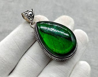 Green Flash Labradorite Gemstone Pendant 925 Sterling Silver Pendant Gift For Her Green Labradorite Silver Necklace Pendant Gift For Sister